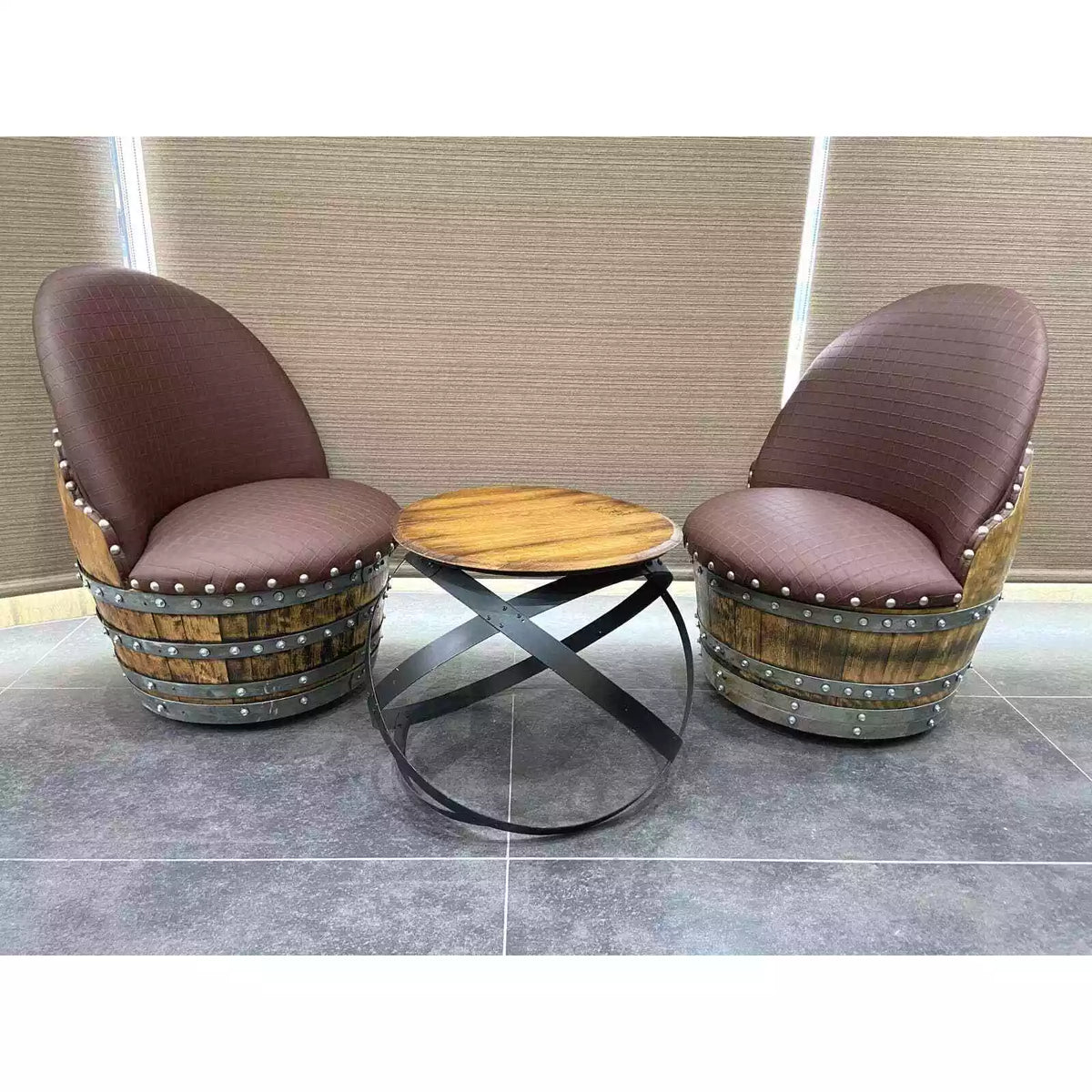 Wine Barrel 2-Chair Hoop Table Chair Set(Wine Barrel Table-Whiskey Barrel Chair)