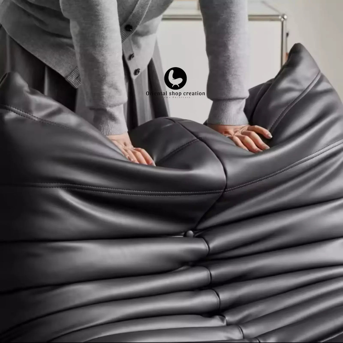 Luxury Black Leather Togo Sofa Chair, Modern 95x95cm Single Seat -