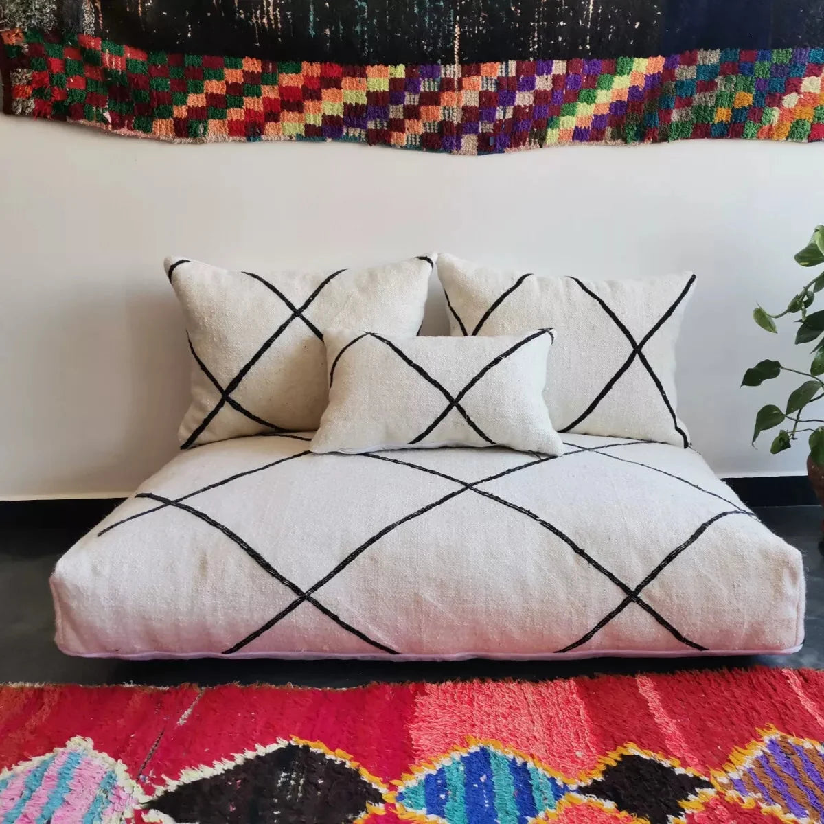 Moroccan Handmade Floor Couch - Unstuffed Cotton White Sofa covers + Pillow case